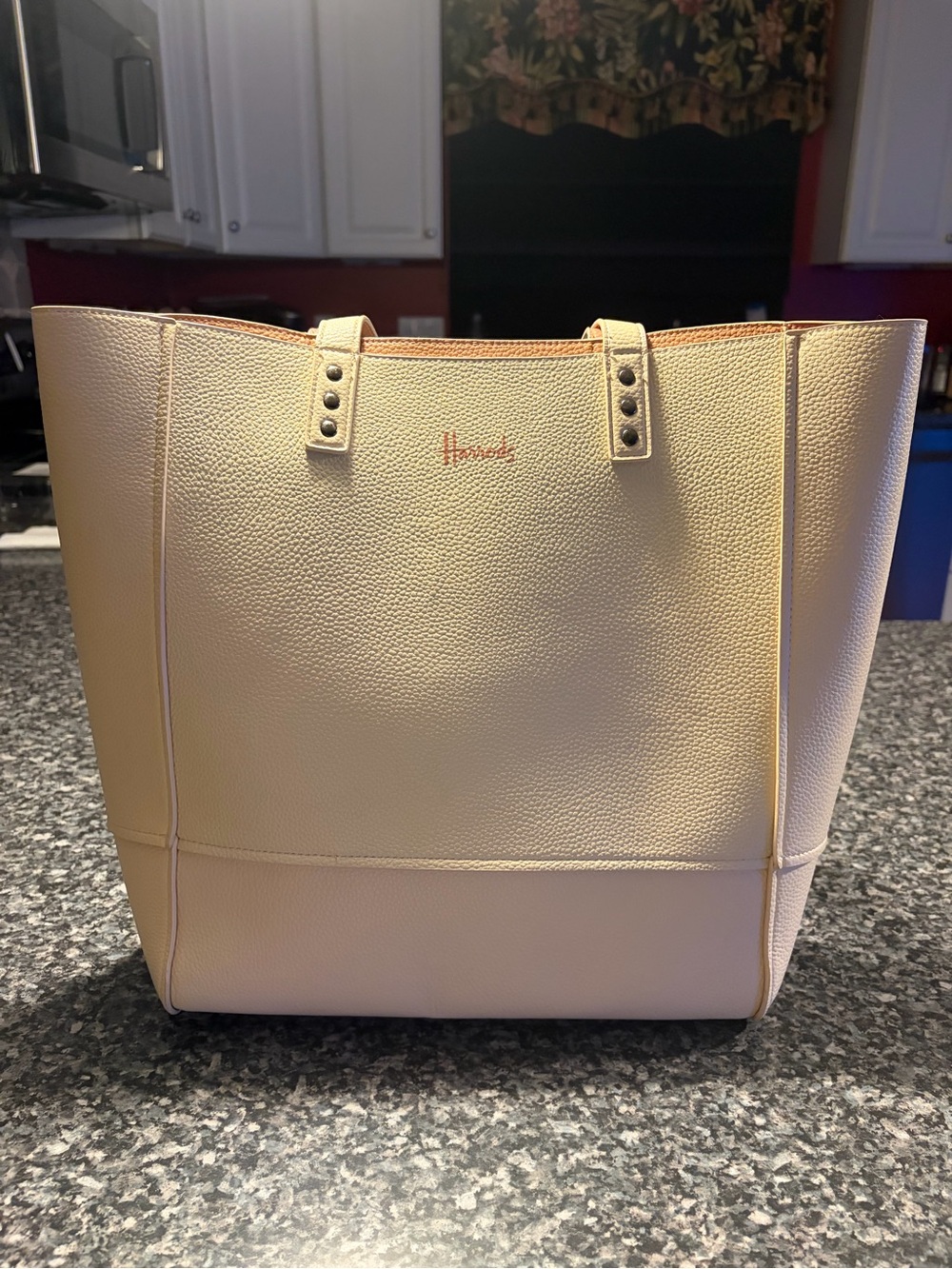 Harrods Beige/Pale Pink Pebbled Faux Leather Tote